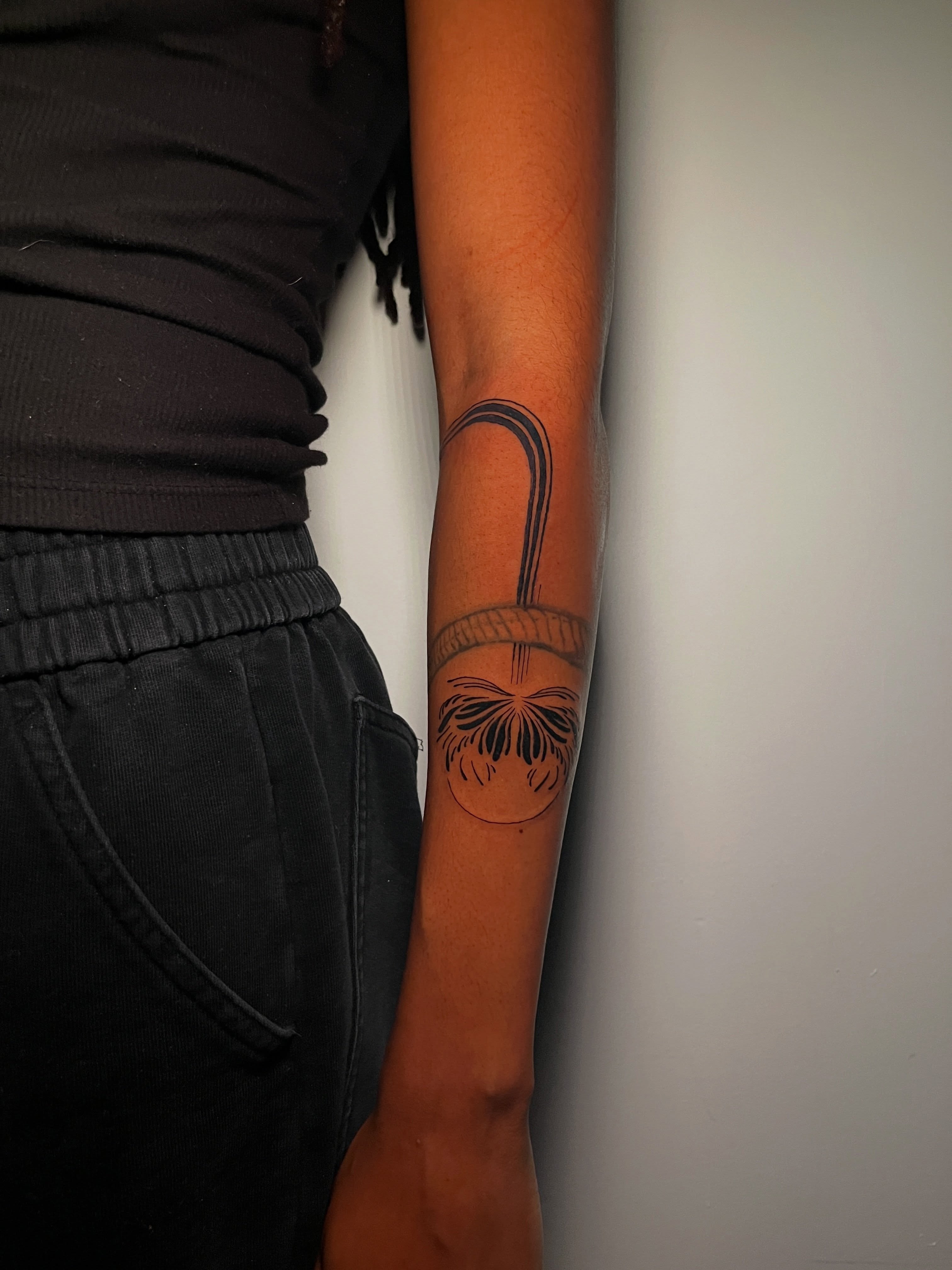 Fine line abstract forearm tattoo