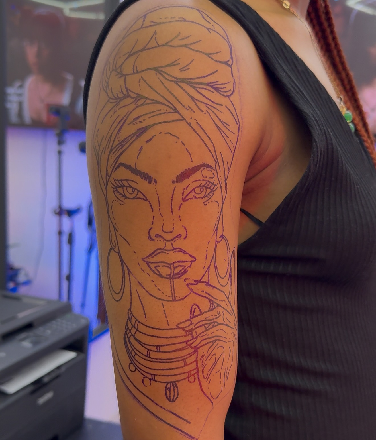 Custom illustrative stencil and tattoo process